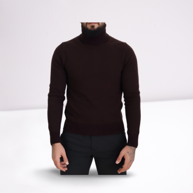 Brown Wool Turtle Neck Pullover Sweater