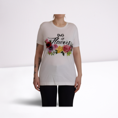 White DG Is Flowers Printed Round Neck T-shirt