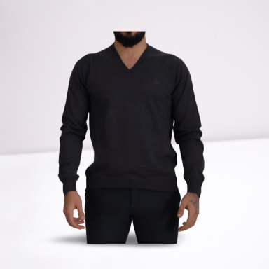Dark Gray Crown V-Neckline Pullover Sweater