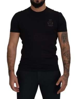 Black Cotton Logo Patch Crewneck T-shirt