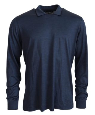 BLue Silk Polo Long Sleeve Pullover Sweater