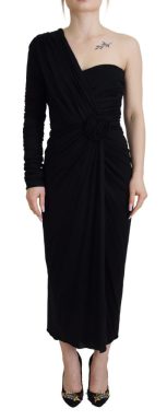 Black Wrap Sheath Long Gown Wool Dress