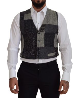 Multicolor Patchwork Wool Cropped Waistcoat Vest