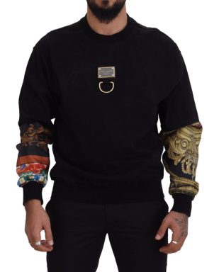 Black Cotton Crewneck Pullover Logo Sweater