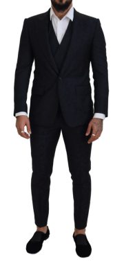 Black SICILIA Wool Formal 3 Piece Set Suit
