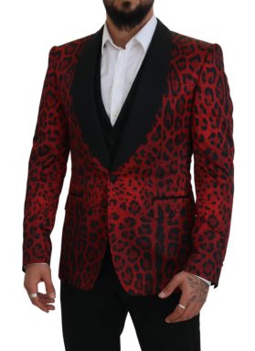 Red SICILIA Leopard Formal 3 Piece Set Suit
