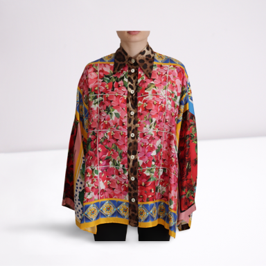 Multicolor Majolica Floral Silk Shirt Blouse