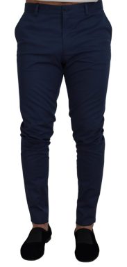 Blue Stretch Cotton Slim Trousers Chinos Pants