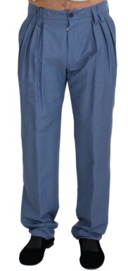 Blue Linen Cotton Slim Trousers Chinos Pants