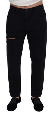 Black Loose Regular Torn Cotton Jeans