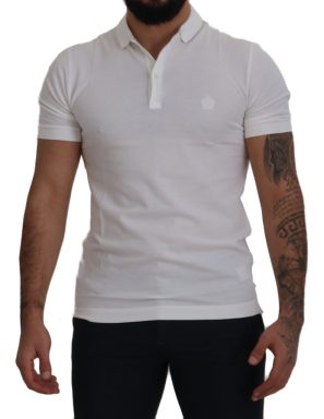 White Embroidered Crown Polo Silk  T-shirt