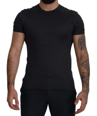 Gray Silk Short Sleeves Crewneck T-shirt