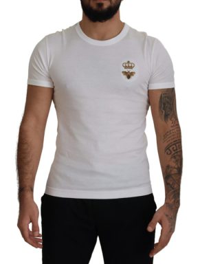White Crown Bee Embroidered Crewneck T-shirt