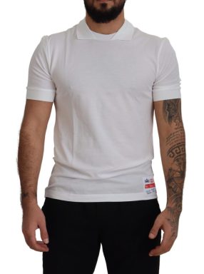 White Cotton Logo Patch Collared T-shirt