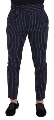 Blue Wool Striped Men Formal Trouser Pants