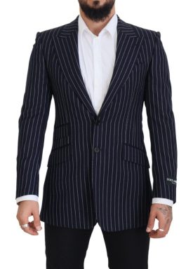 Dark Blue Stripe Wool Single Breasted Blazer