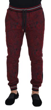 Red Wool Patterned Logo Print Trouser Pants