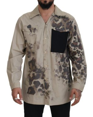 Beige Camouflage Cotton Long Sleeves Shirt