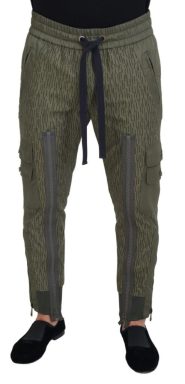 Green Striped Cargo Zipper Leg Men Trouser Pants