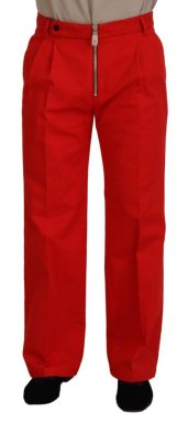 Red Straight Fit Men Trousers Cotton Pants