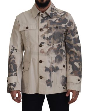 Beige Camouflage Cotton Long Sleeves Casual Shirt