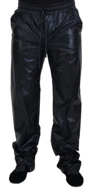 Black Shining Drawstring Trouser Nylon Pants