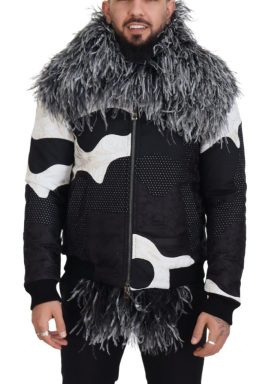 Black White Fur Shearling Full Zip Jacket