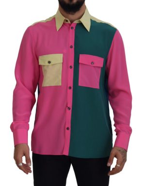 Multicolor Patchwork Silk Button Down Shirt