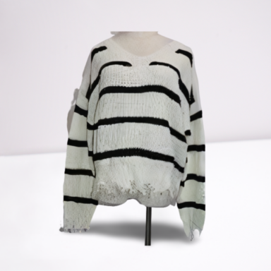 Ladies Plus V Neck Stripe Sweater