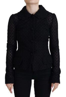 Black Wool Knitted Button Down Collar Jacket