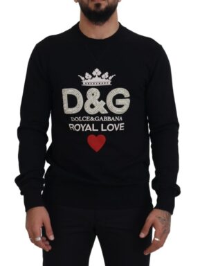 Black Cotton D&G Crystals Pullover Sweater