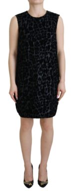 Black Leopard Shift Mini Polyester Dress