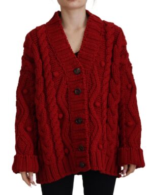 Red Wool Knit Button Down Cardigan Sweater