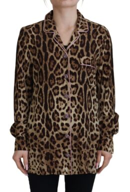 Brown Leopard Print Long Sleeves Blouse Top