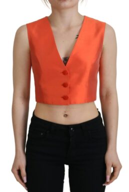 Orange Sleeveless Waistcoat Cropped Vest Top