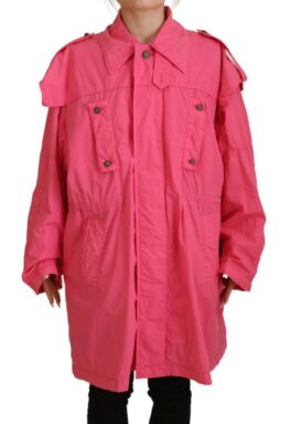 Pink Collared Long Windbreaker Cotton Jacket