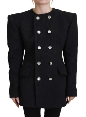 Black Double Breasted Coat Polyester Jacket