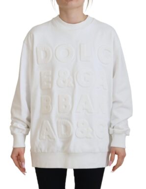 White Logo Embossed Cotton Sweatshirt Sweater