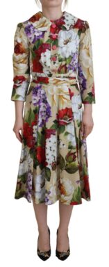Multicolor Floral Collared Midi Cotton Dress