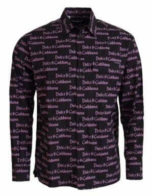 Black Purple Logo Slim Dress Formal Shirt