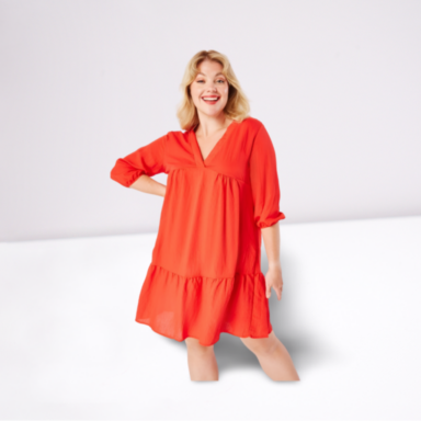 Ladies Plus Tiered Plain Smock Dress