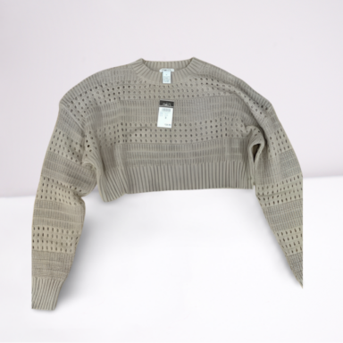 Ladies Cropped Pointelle Sweater