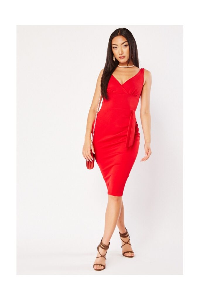 Wrap Bodycon Midi Dress Bodycon Wrap Long Sleeve Midi Dress In Navy ANGELEYE