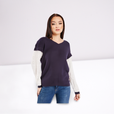 Contrasted Sleeve Knit Top