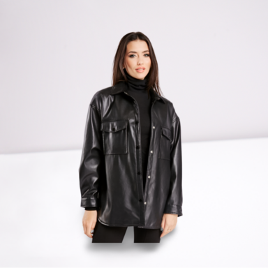 Faux Leather Casual Shacket
