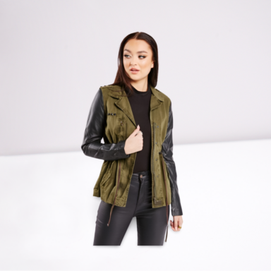 Lapel Front Contrasted Sleeve Jacket