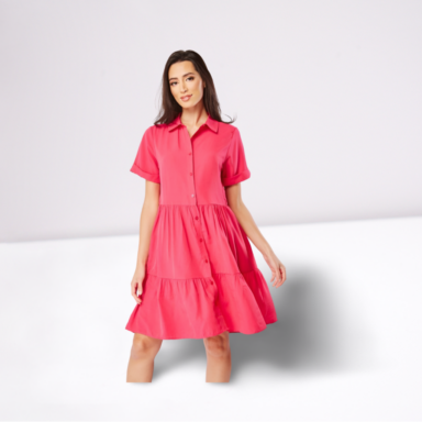 Rolled Sleeve Tiered Shirt Dress