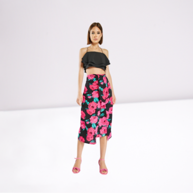 Rose Print Midi Skirt