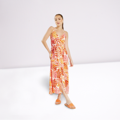 Tropical Leaf Pattern Maxi Dress