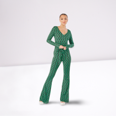 Two Tone Printed Long Sleeve Jumpsuit